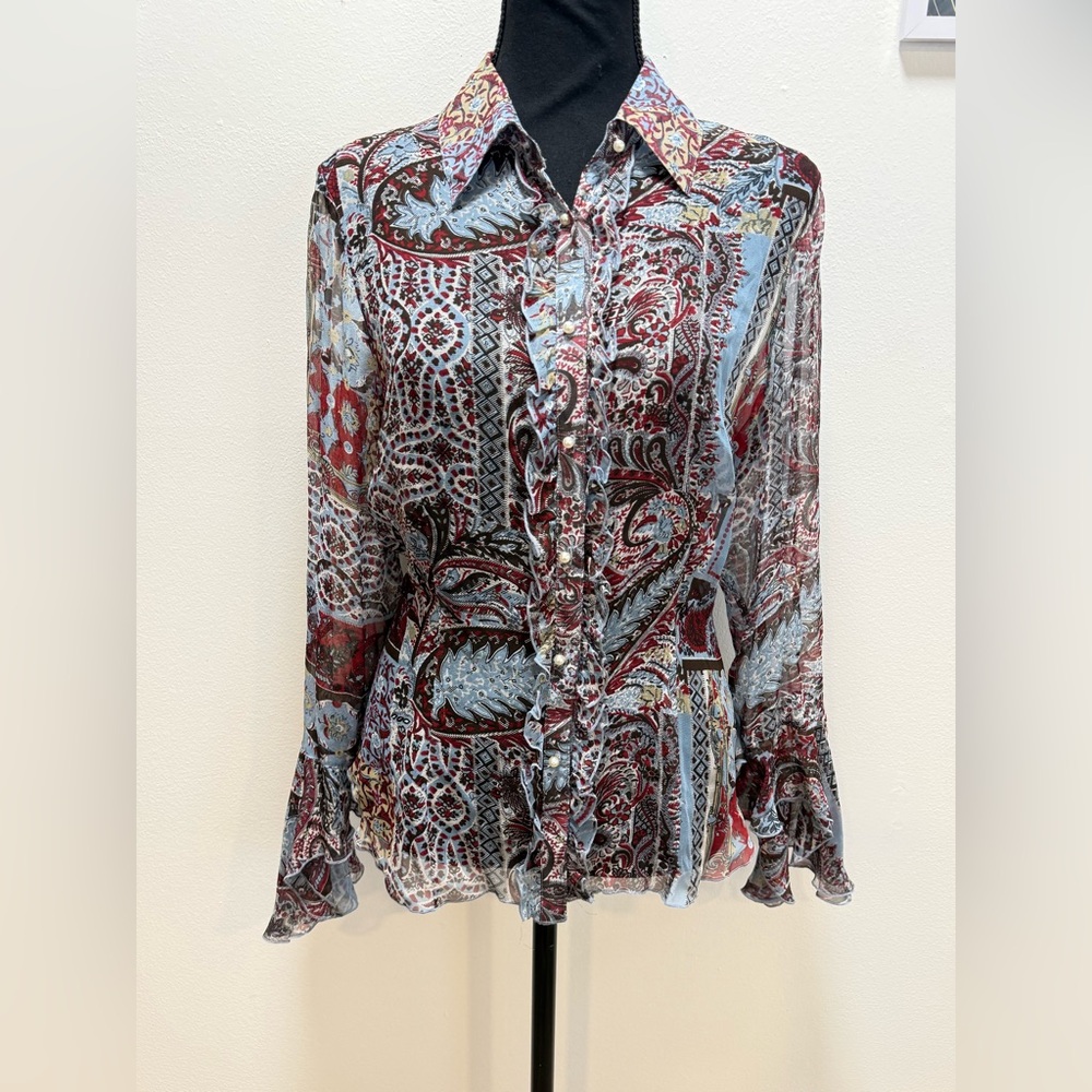 Vintage Y2K silk print blouse